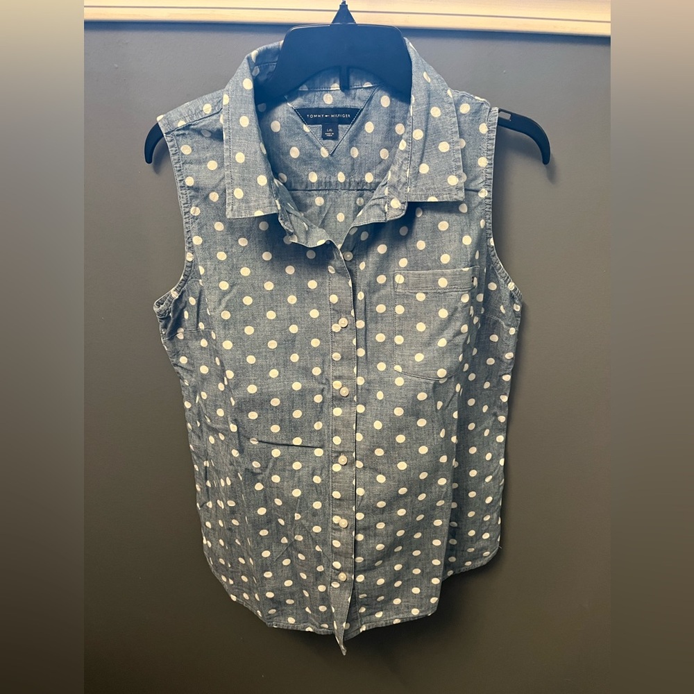 Tommy Hilfiger Sleeveless Denim Polka Dot Shirt